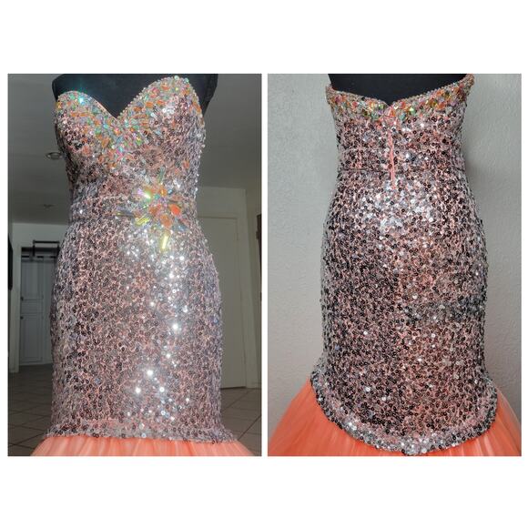 MacDuggal Mermaid Sweetheart Sequin Bead Peach Tulle Trumpet Dress Ball Gown✨️6 - Picture 5 of 16